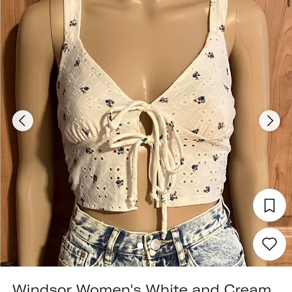 Windsor Cream and Black Tie Front Crop Tank Top